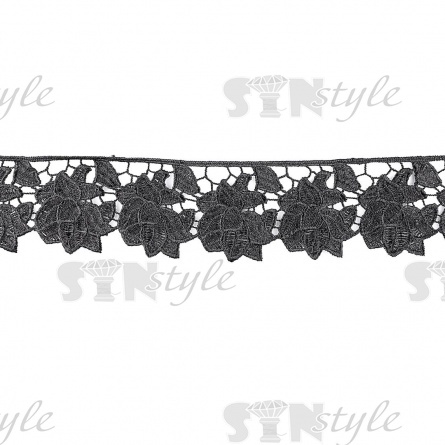 Кружево ажурное с цветочным узором, ширина 60 мм, цвет черный, намотка 15 ярдов фото 1