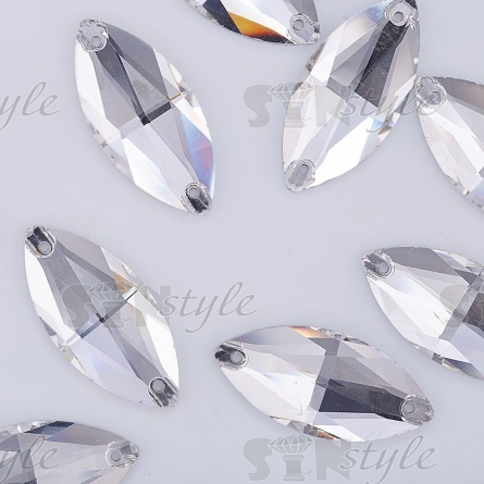 Стразы пришивные стеклянные "лодочка", цвет белый прозрачный, размер 17*32 мм фото 3