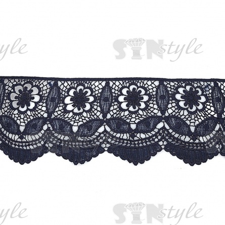 Кружево ажурное, красивая цветочная гирлянда с причудливым узором и резным краем, ширина 105 мм, цвет темно-синий, намотка 15 ярдов фото 1
