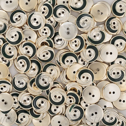 Пуговица пластиковая на два прокола, золотая с темно-зеленым, 28L фото 4