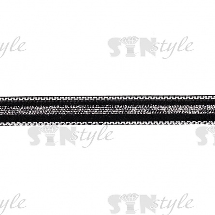 Лента бархатная с люрексом, ширина 10 мм, цвет черный+серебряный, намотка 50 ярдов фото 2