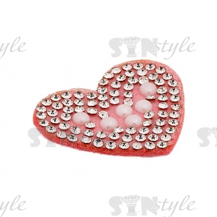 Аппликация "Сердечко" из страз, на фетровой основе, размер 33 мм х 28 мм, цвет розовый + белые стразы и бусины фото 2