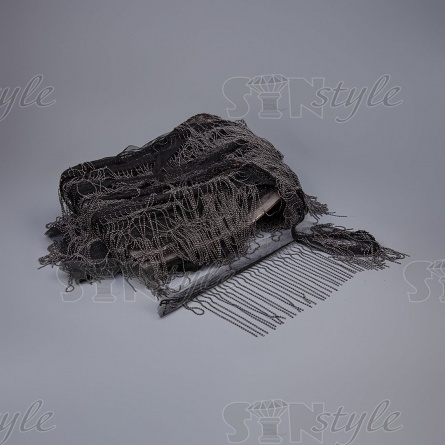 Декоративная тесьма с бахромой отделочная на сетке, ширина 50 мм, цвет черный+цепочка темный никель, намотка 25 ярдов фото 2