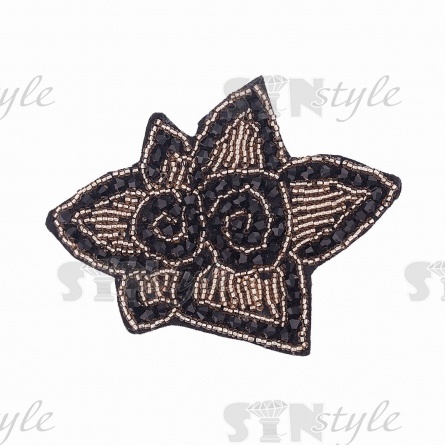Аппликация с элементами из бисера, черный с золотом, размер 105х92 мм фото 1