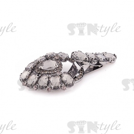 Застежка шубная металлическая, цвет темный никель, украшена стразами дымчатого цвета, размер 50*100мм фото 2