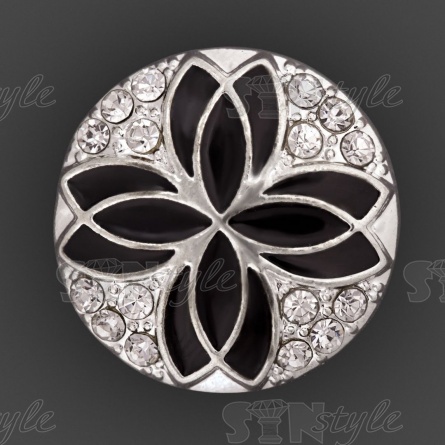 Пуговица металлическая на ножке, размер 40L, цвет серебряный+черная эмаль+белые стразы фото 1