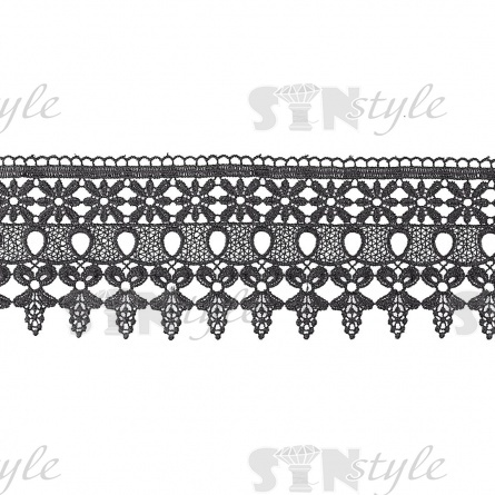 Кружево ажурное с нежным растительным орнаментом и фестонами по краям, ширина 110 мм, цвет черный, намотка 15 ярдов фото 1