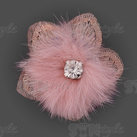 Цветочки декоративные с натуральным мехом, цвет грязно-розовый, размер 40 мм,  фото 1