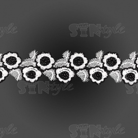 Кружево вязаное ажурное, цвет черный с белым, намотка 10 ярдов, ширина 60 мм фото 1