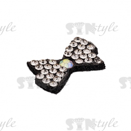 Аппликация "Бантик" из страз, на фетровой основе, размер 20 мм х 13 мм, цвет черный, стразы белые и радужные фото 2