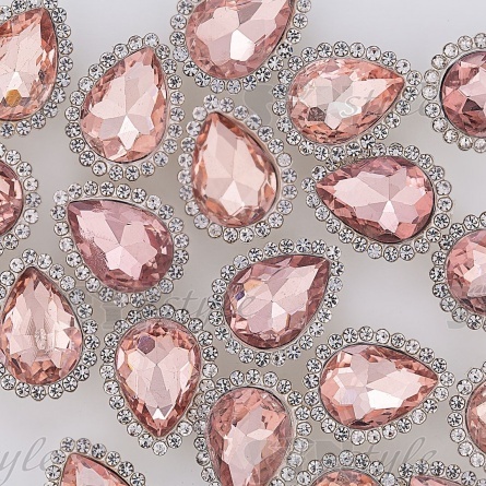 Стразы пришивные стеклянные в оправе, форма капля, цвет серебро+пудровый+белый, размер 10х14 мм фото 4