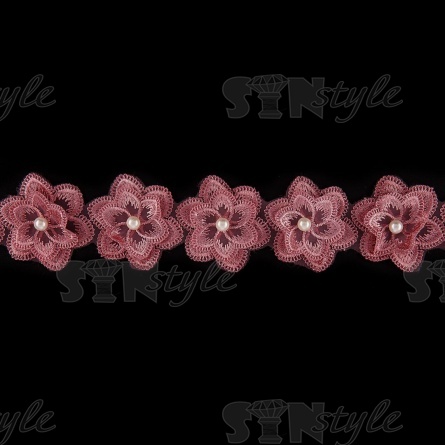 Цветочки из капроновой ленты, ширина 55 мм, намотка 20 ярдов, цвет грязно-розоый+белый, № 55 фото 2