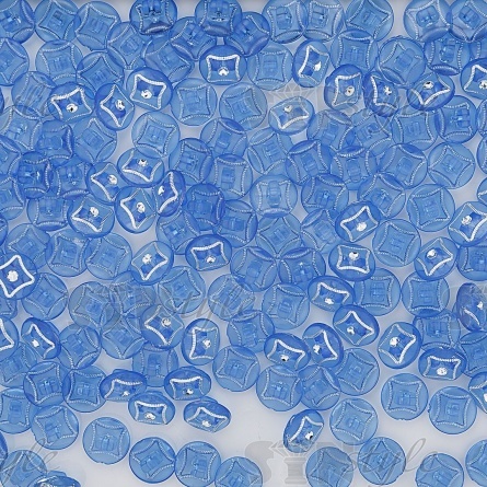 Пуговица пластиковая на ножке, круглая, синяя прозрачная с белой стразой в центре, 20L фото 3