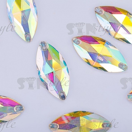 Стразы пришивные стеклянные "лодочка", цвет радужный (голографик), размер 17 мм х 32 мм фото 2