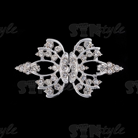 Застежка металлическая, цвет серебряный+стразы белые, размер 58х32 мм фото 1