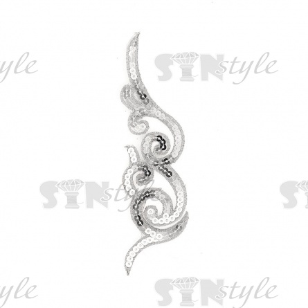 Аппликация орнамент с пайетками, цвет серебряный, размер 50х175 мм фото 1