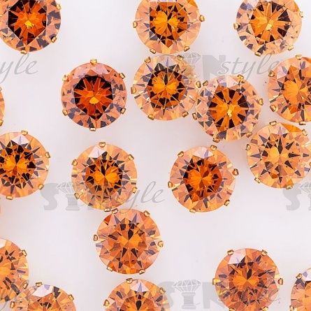 Стразы пришивные стеклянные в цапах, форма круг, цвет золото+персик, диаметр 12 мм фото 4