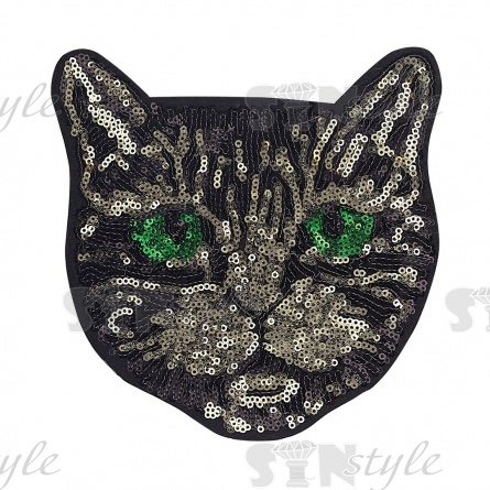 Термоаппликация "Кошка" с пайетками, размер 160х160 мм фото 1