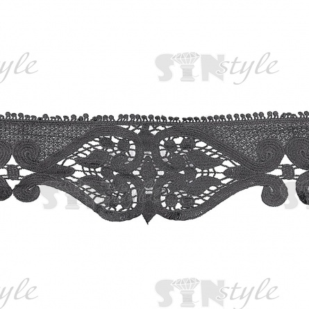 Кружево вязаное ажурное, ширина 120 мм, цвет черный, намотка 15 ярдов фото 1
