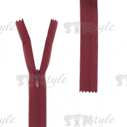 Молния спираль, тип 3, потайная, неразъемная, основа капрон, длина 50 см, цвет 520 (бордовый), бегунок цвета основы фото 1