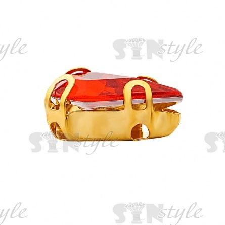 Стразы пришивные акриловые в цапах, форма капля, цвет золото+красный, размер 6х10мм, 200 шт/уп фото 2