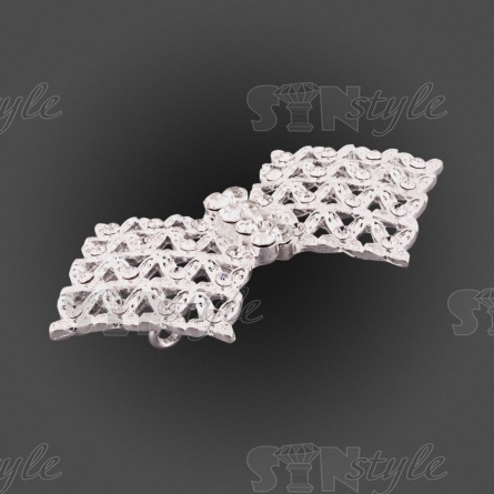 Застежка металлическая со стразами, цвет никель+белые стразы, размер 70х37 мм фото 3