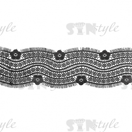 Кружево вязаное ажурное, ширина 90 мм, цвет черный, намотка 15 ярдов фото 1