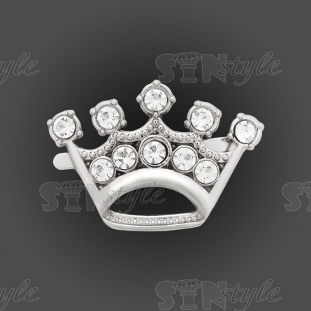 Брошь металлическая, крепление усики, цвет серебро+белые стразы, размер 35 мм х 25 мм фото 1