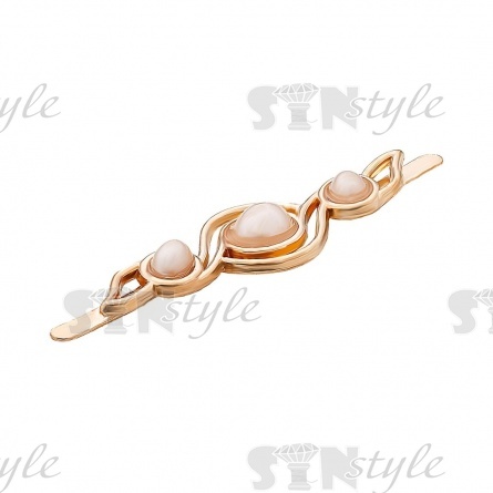 Брошь металлическая, крепление усики, цвет золото+белые бусины, размер 44х13 мм фото 2