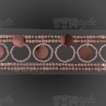 Тесьма из пайеток на сетке, цвет грязно-розовый, ширина 50 мм, намотка 10 ярдов фото 3