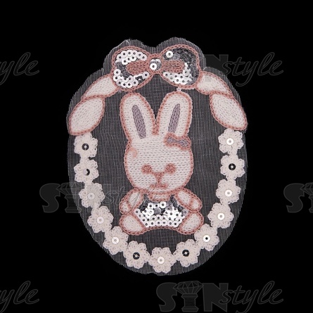 Аппликация на сетке пришивная "Зайчик", размер 120 мм х 155 мм фото 1