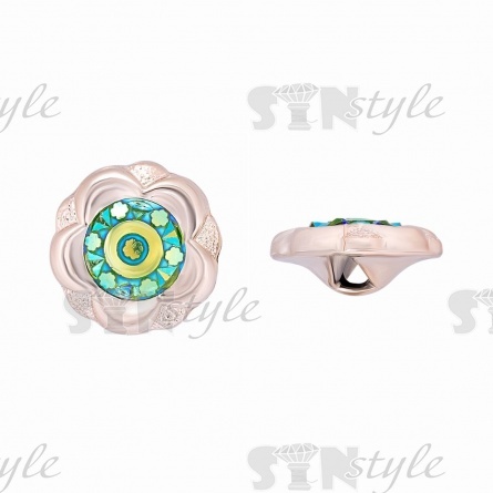 Пуговица пластиковая на ножке в форме цветка, золотая основа с бирюзовой радужной вставкой, 40L фото 1