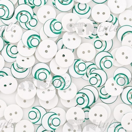 Пуговица пластиковая на два прокола, размер 20L, цвет белый/зеленый фото 4