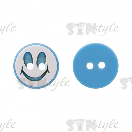 Пуговица пластиковая на два прокола "Смайлик", размер 20L, цвет голубой фото 2