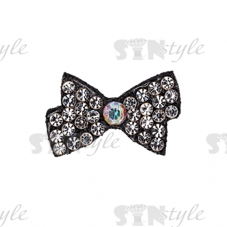 Аппликация "Бантик" из страз, на фетровой основе, размер 20 мм х 13 мм, цвет черный, стразы белые и радужные фото 1