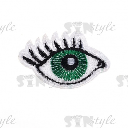 Термоаппликация "Глаз", размер 50х32 мм, цвет белый+черный+зеленый/основа белая фото 1