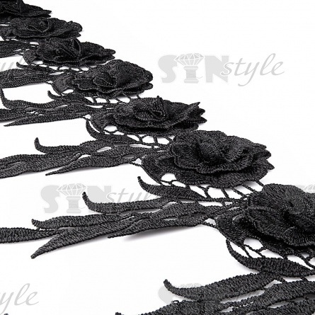 Кружево "Цветочное", нежная цветочная гирлянда из объемных бутонов роз и бахромой с резными листьями по нижнему краю, ширина 180 мм, цвет черный, намотка 15 ярдов фото 3