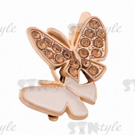 Брошь металлическая, крепление усики, размер 26 мм х 18 мм, цвет золотой+белый+золотоый стразы фото 2