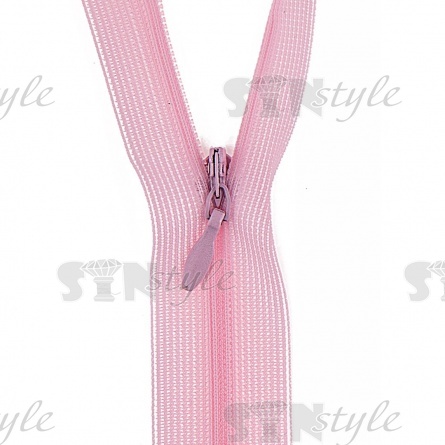 Молния спираль, тип 3, потайная, неразъемная, основа капрон, длина 50 см, цвет 512 (светло-розовый), бегунок цвета основы фото 2