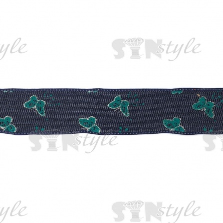 Джинсовая лента с бабочками зеленого цвета, ширина 40 мм, намотка 20 ярдов фото 2