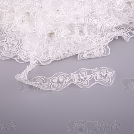 Цветочки из капроновой ленты, ширина 45 мм, намотка 20 ярдов, цвет белый (№7) фото 2