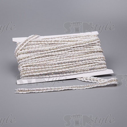 Тесьма отделочная со стразами, ширина 12 мм, цвет белый, стразы белые, намотка 15 ярдов фото 3