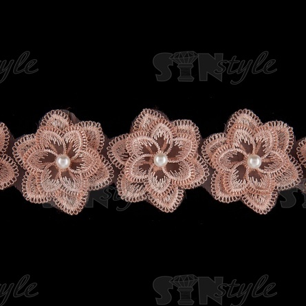 Цветочки из капроновой ленты, ширина 55 мм, намотка 20 ярдов, цвет капучино+белый, № 17 фото 3