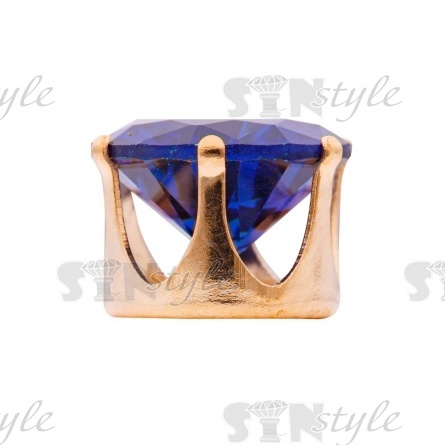 Стразы пришивные стеклянные в цапах, форма круг, цвет золото+синий, диаметр 12 мм фото 2