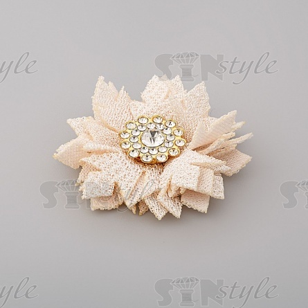 Цветочки декоративные тканевые со стразами, цвет шампань, диаметр 40 мм,  фото 2