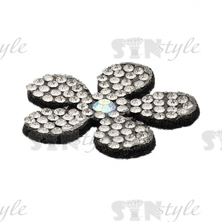 Аппликация "Цветочек" из страз, на фетровой основе, размер 33 мм, цвет черный+белые и радужные стразы фото 2