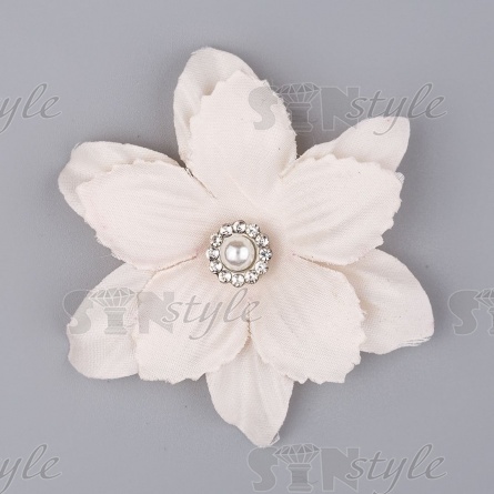 Цветочки декоративные со стразами и бусиной, цвет шампань, диаметр 55 мм фото 1