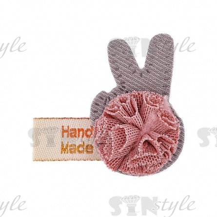 Аппликация 3D "Ушки", цвет серый+грязно-розовый, размер 40х35 мм фото 1