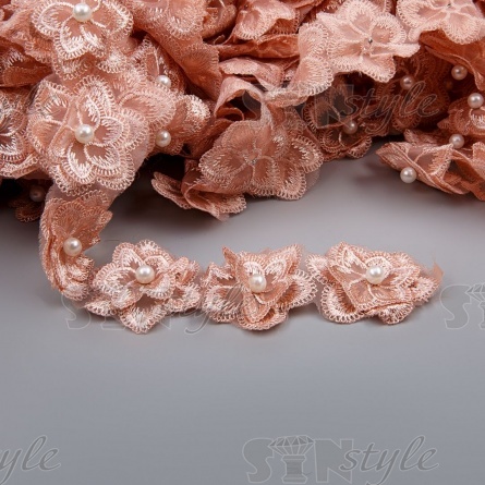 Цветочки из капроновой ленты, ширина 55 мм, намотка 20 ярдов, цвет капучино+белый, № 17 фото 1