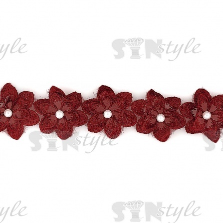 Цветочки из капроновой ленты, размер 45 мм, намотка 20 ярдов, цвет бордовый, №20  фото 3